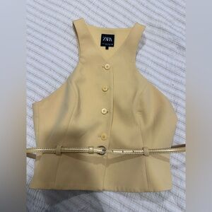 Zara Yellow Sleeveless Top with Belt